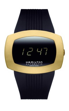 HAMILTON Pulsomatic - “This Hamilton turns things upside down by using a mechanical movement to charge a digital watch, which I think is great. [The design] is very simple and cyber, but I really like how they turned it around mechanically.”