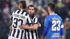 Carlos Tevez (centre) was missing from the Juve side who lost to Parma in Serie A. Photo: EPA