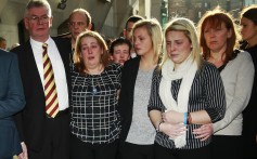 Lee Rigby's mother Lynn and step-father Ian Rigby and his fiancee Aimee West outside the Old Bailey in London. Photo: REuters