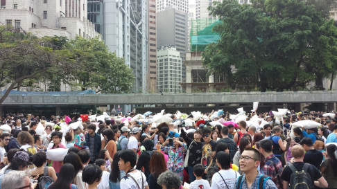 The pillow fight took place in Chater Garden, Central. Photo: SCMP