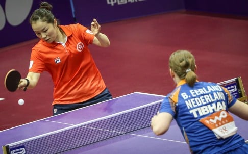 Hong Kong's Tie Yana during her 4-1 win over Britt Eerland of the Netherlands in the second round of the singles.