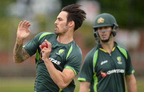 Australia's Mitchell Johnson bowls during a training session at Edgbaston. Photo: Reuters