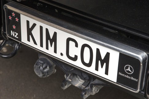 Kim's black Mercedes SUV with the vanity plate “kim.com” Photo: Reuters