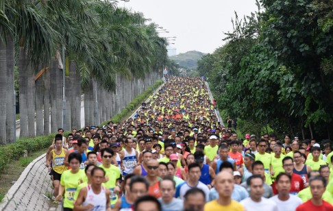 A 6,000-strong field soon after the start of the Asics Hong Kong 10k challenge in Tin Shui Wai.